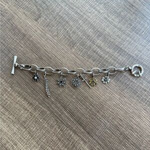 Lucky Brand Silver Charm Bracelet Peace Sign Cross Flower